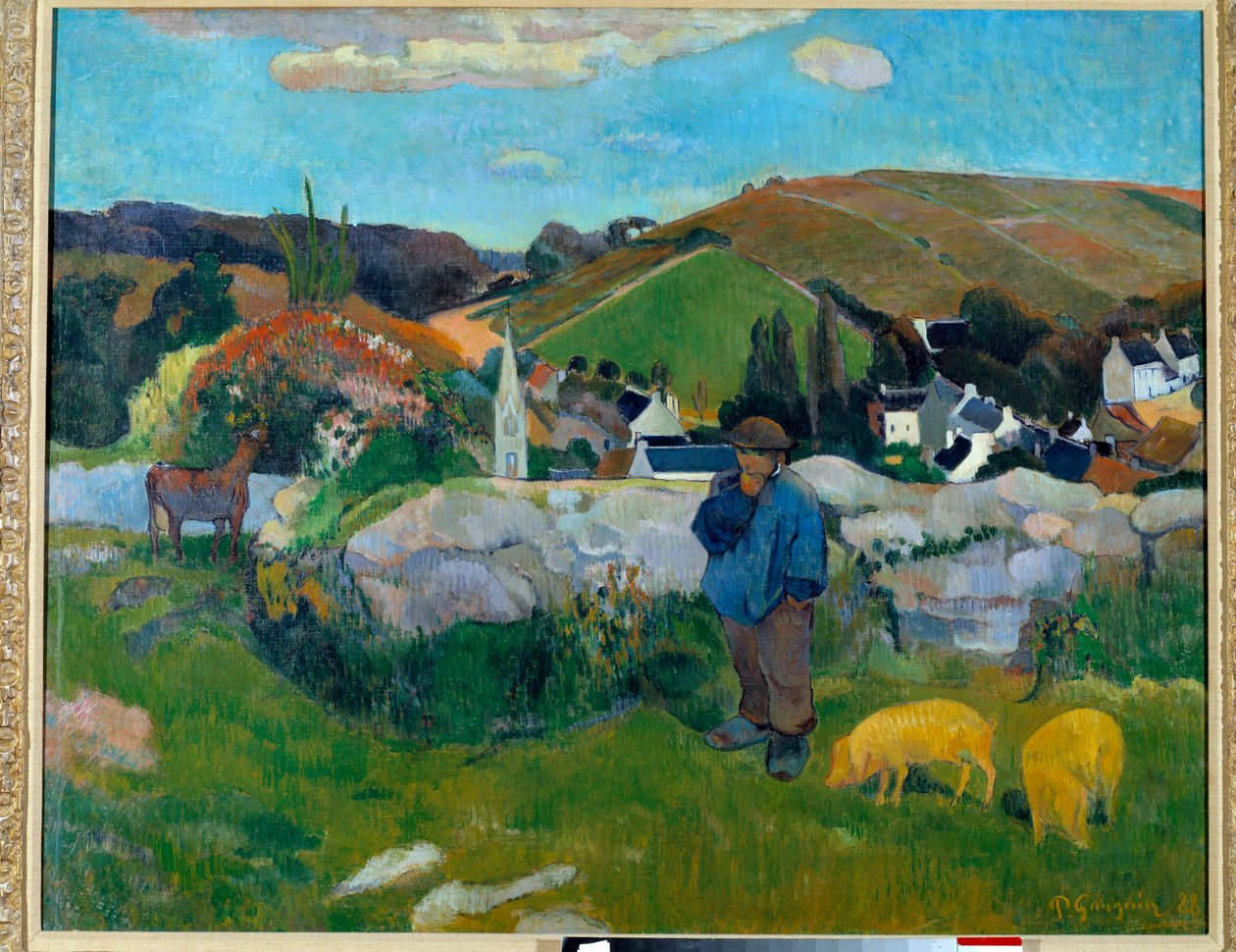 The Pork Guardian i Bretagne 1888 - Målning av Paul Gauguin (1848-1903) av Paul Gauguin