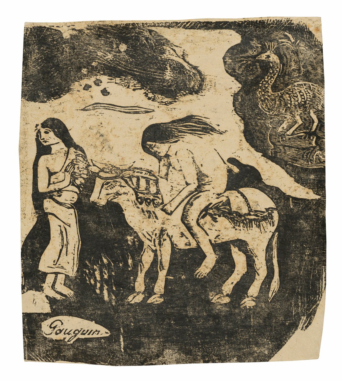 The Rape of Europa, från sviten med sena träblockstryck av Paul Gauguin