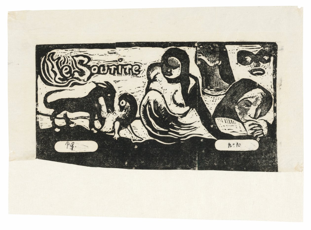 Tre personer, en mask, en räv och en fågel, headpiece för Le sourire av Paul Gauguin