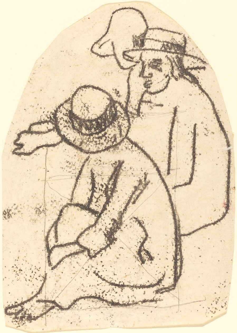 Three Tahitians (Studie för "The Sister of Charity") av Paul Gauguin