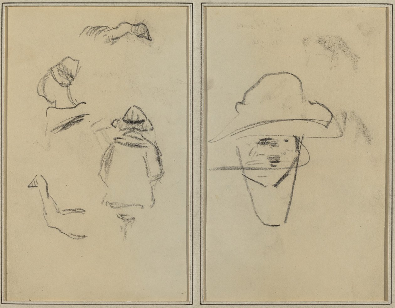 Två bretonska figurer och studier av två gäss; Man som bär hatt [verso] av Paul Gauguin