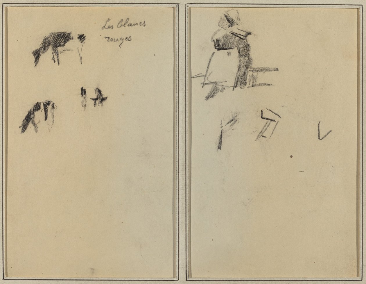 Två kor; En sittande bretonsk kvinna [verso] av Paul Gauguin