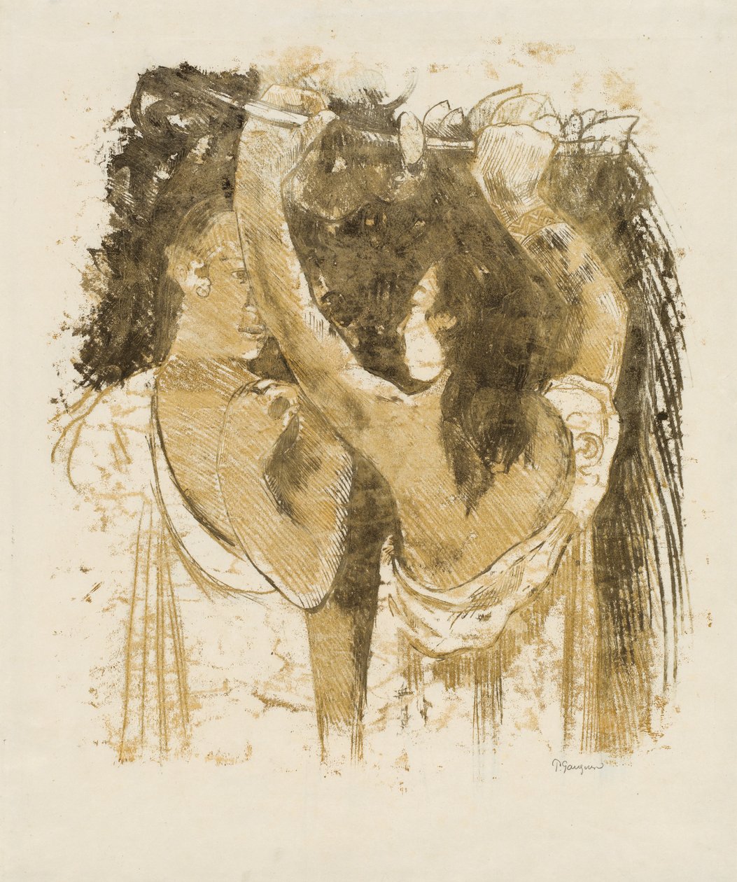 Två tahitianer samlar frukt [recto] av Paul Gauguin
