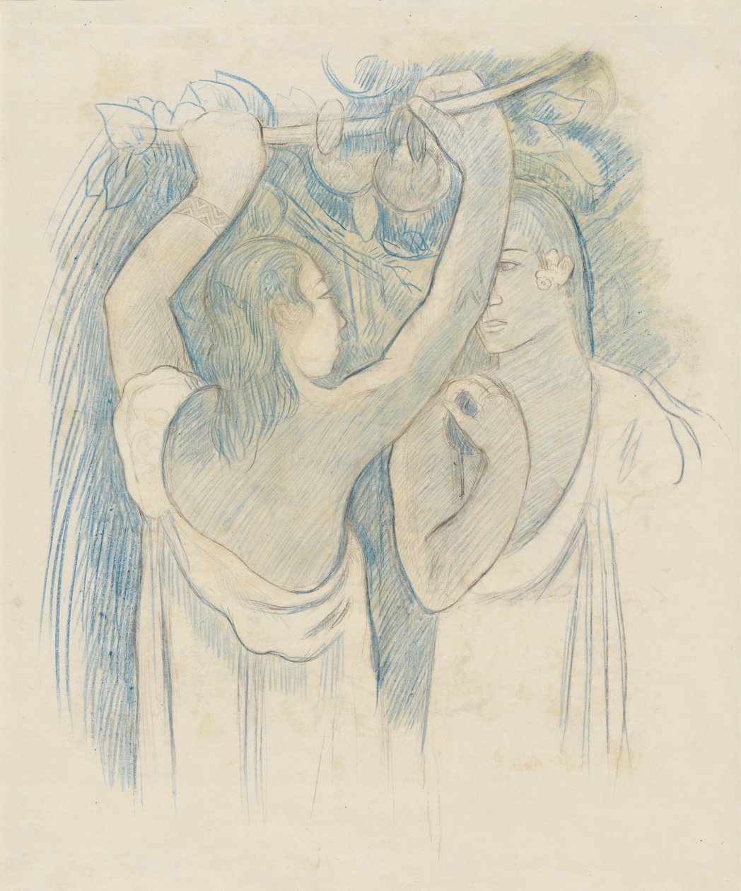 Två tahitianer som samlar frukt [verso] av Paul Gauguin