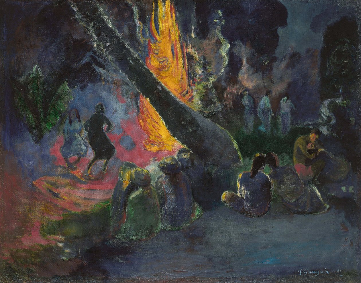 The Fire Dance - The Fire Dance, av Gauguin, Paul Eugene Henry (1848-1903). Olja på duk av Paul Gauguin