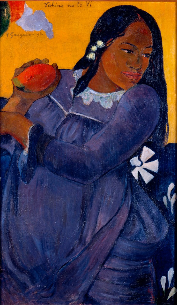 Tahitisk kvinna som håller en mango av Paul Gauguin