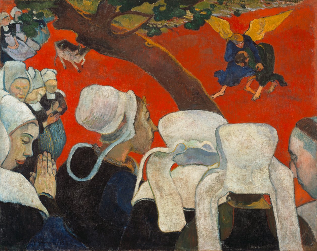 Vision efter predikan Jakob brottas med ängeln, 1888. av Paul Gauguin