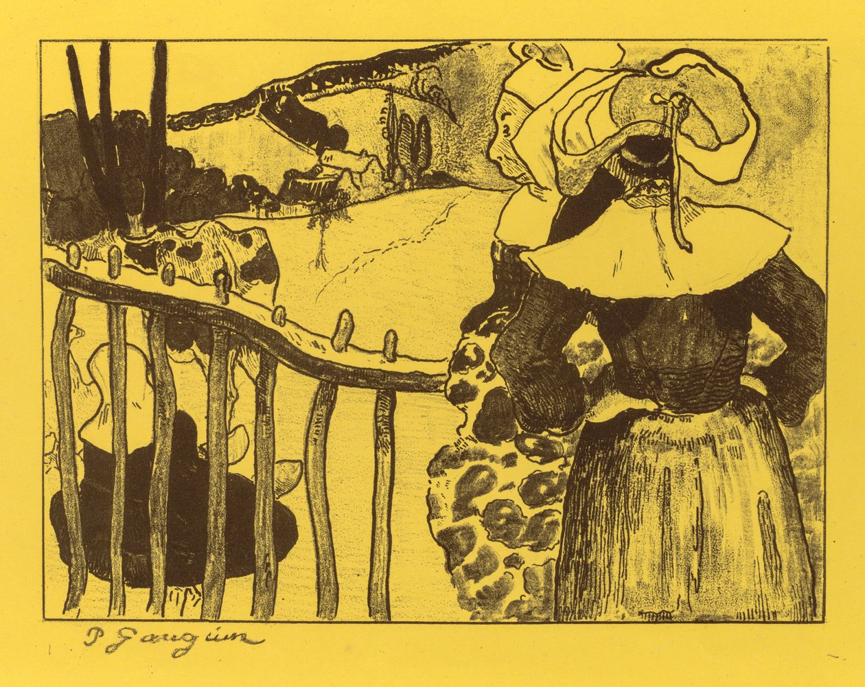 Volpini Suite: Breton Women by a Gate Bretonnes at the Barrière, 1889. av Paul Gauguin