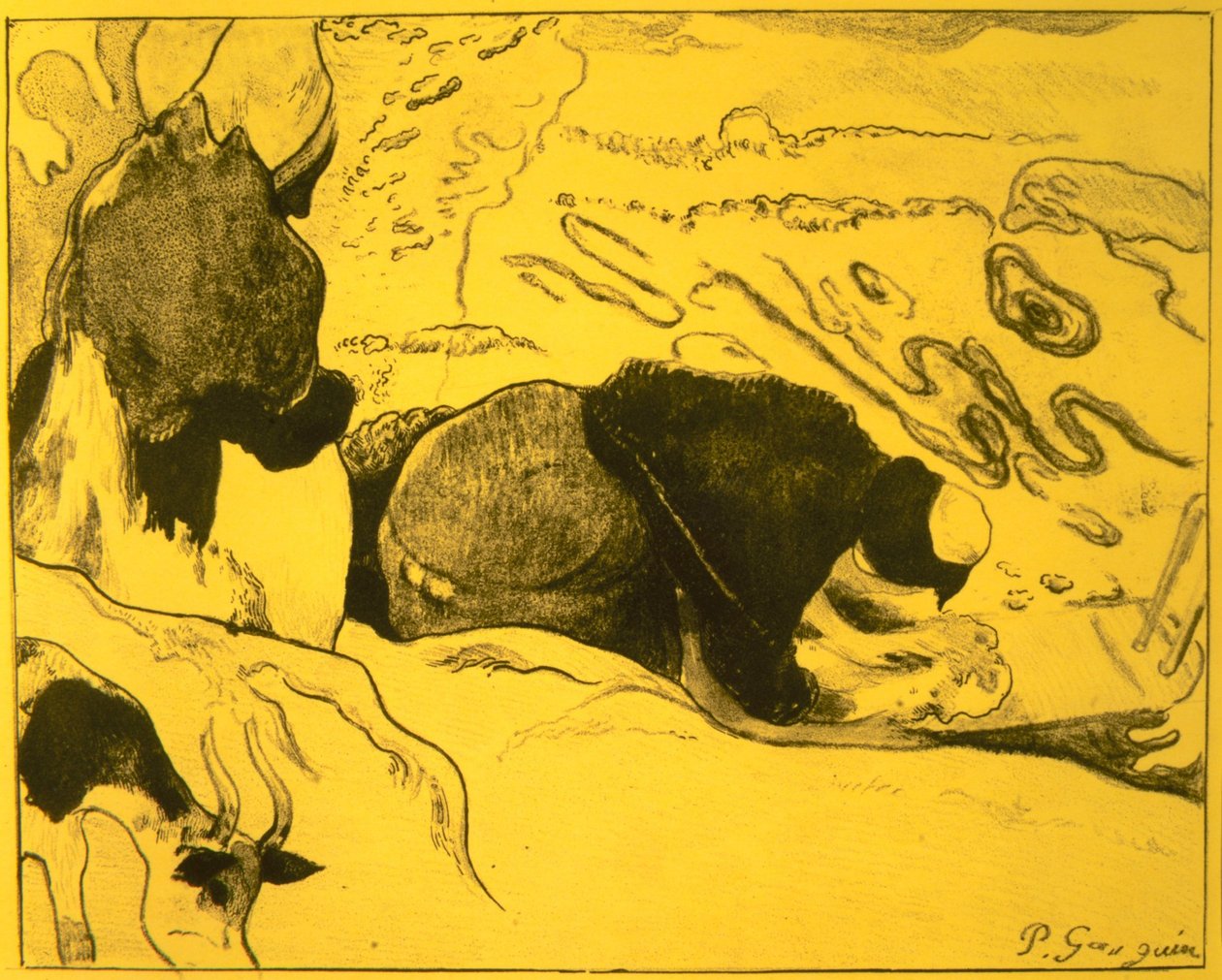 Washerwomen, från Volpini Suite: Dessins lithographiques, 1889., 1889. av Paul Gauguin