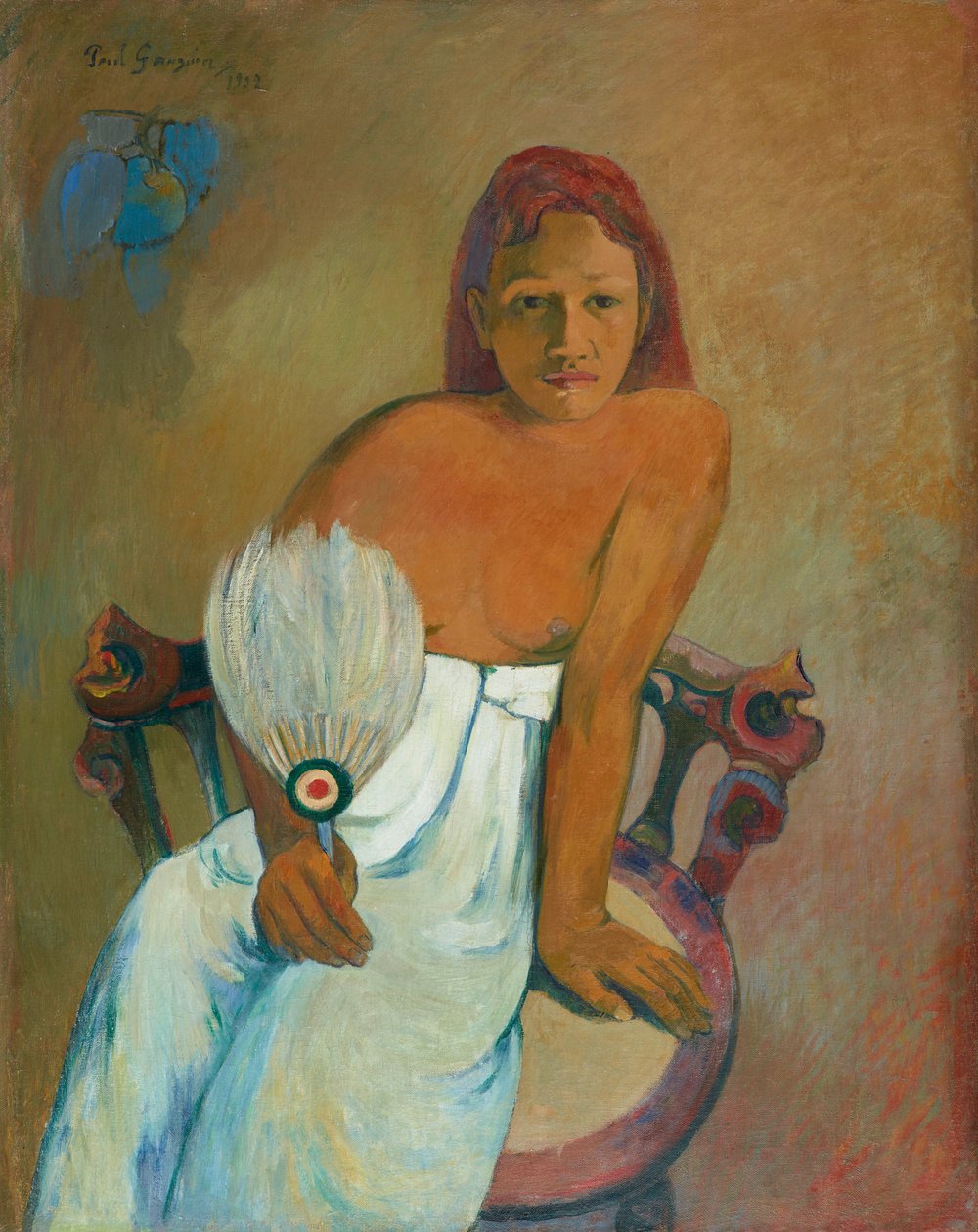 Kvinna med en fläkt. av Paul Gauguin