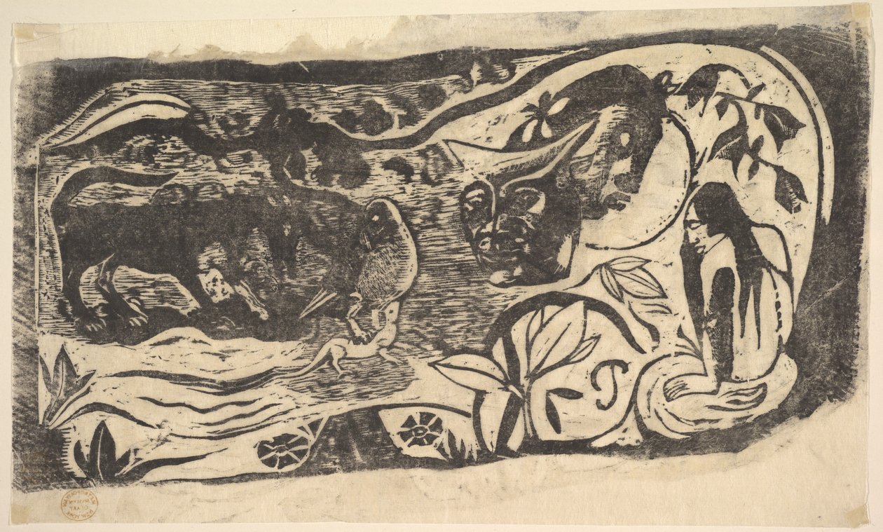 Träsnitt med behornat huvud, 1898-99. av Paul Gauguin