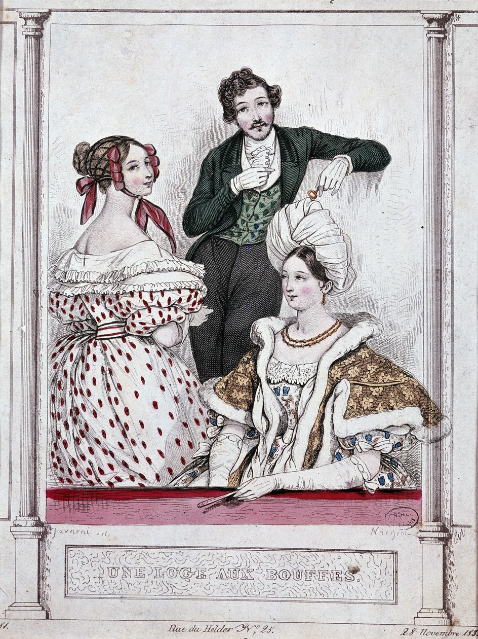 En loge med bufflor, v.1835 - av Gavarni av Paul Gavarni