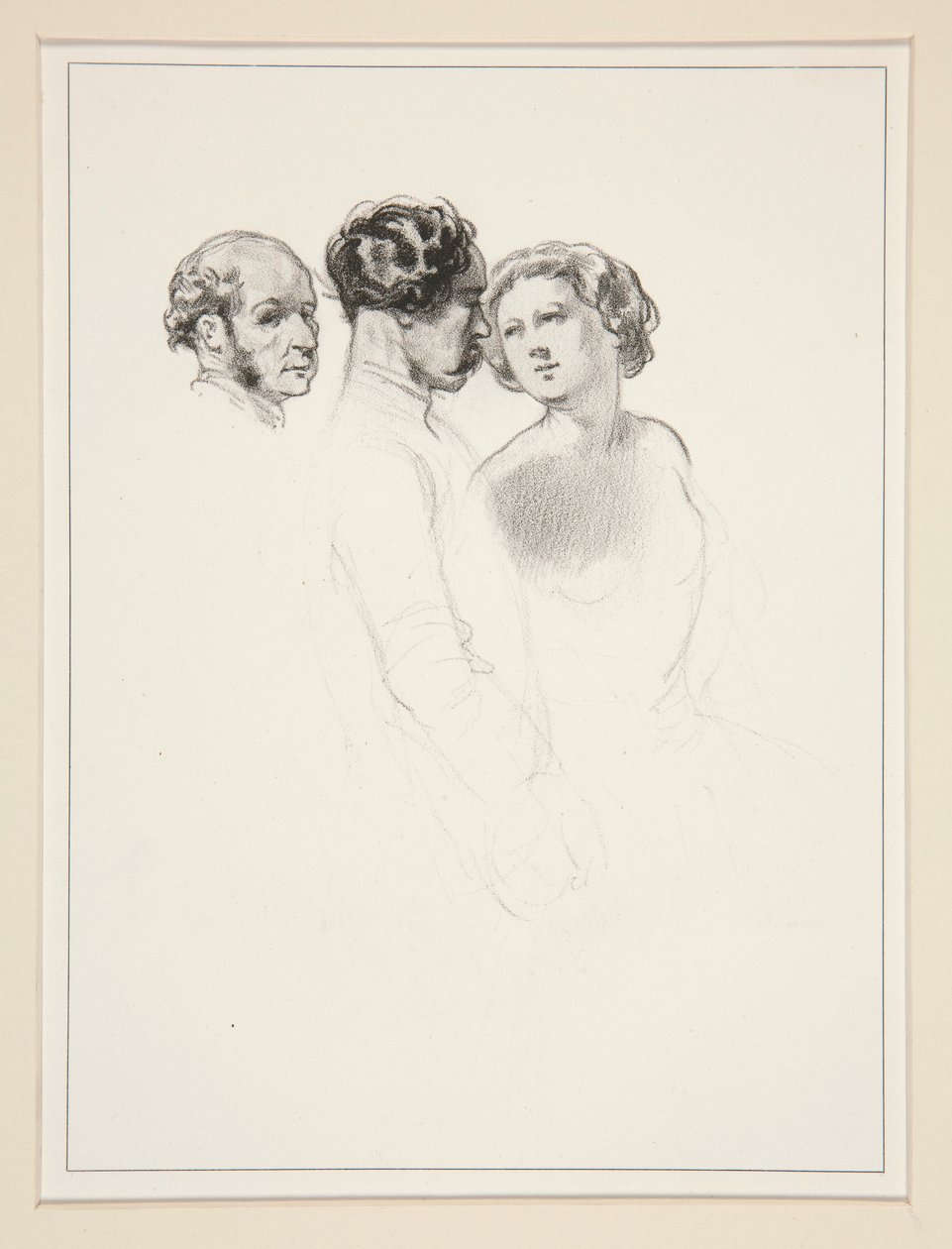Figurstudie; Grupp av tre figurer av Paul Gavarni