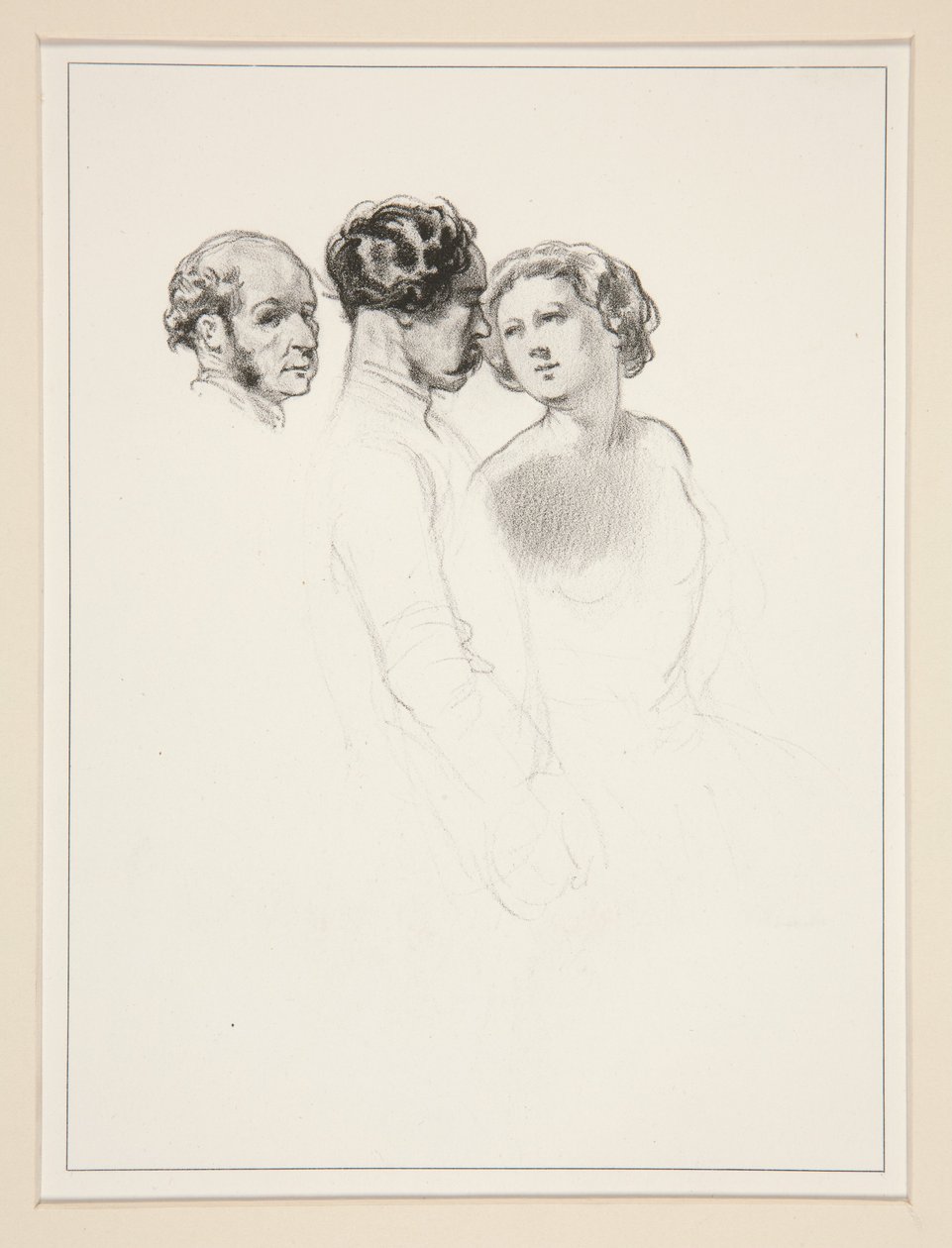 Figurstudie; Grupp med tre figurer av Paul Gavarni