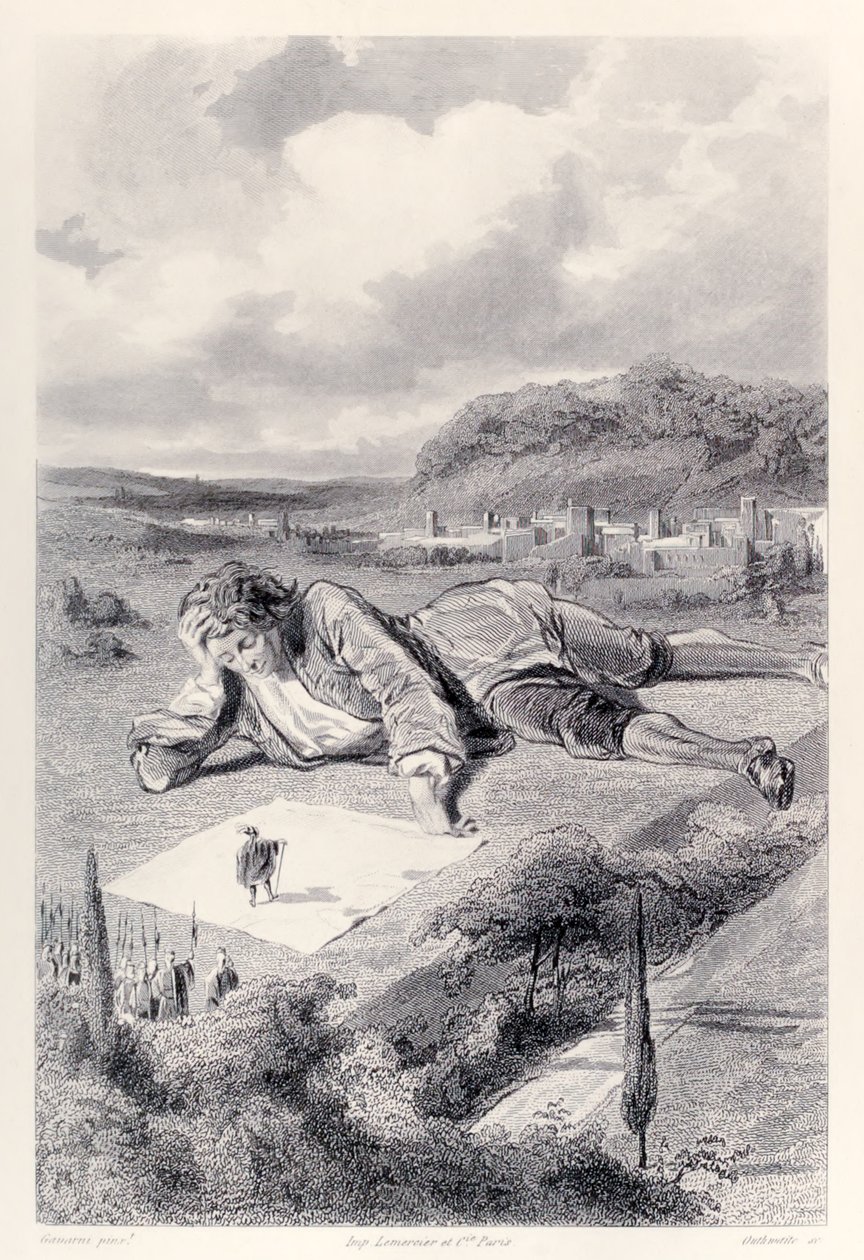 Gulliver har en publik med Emperor of Lilliput, från French Edition av Gullivers Travels av Jonathan Swift av Paul Gavarni