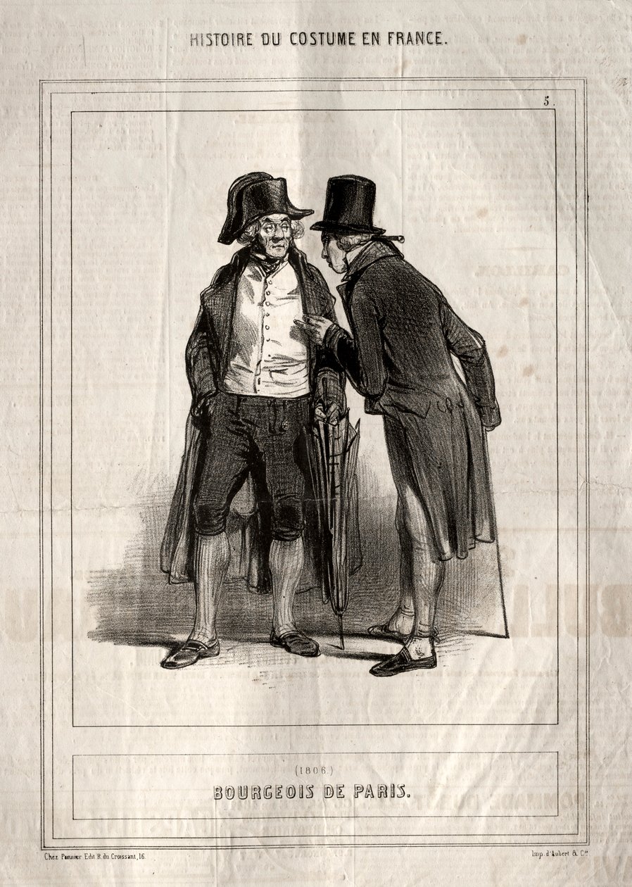 Kostymens historia i Frankrike: Bourgeois of Paris, 1843. av Paul Gavarni