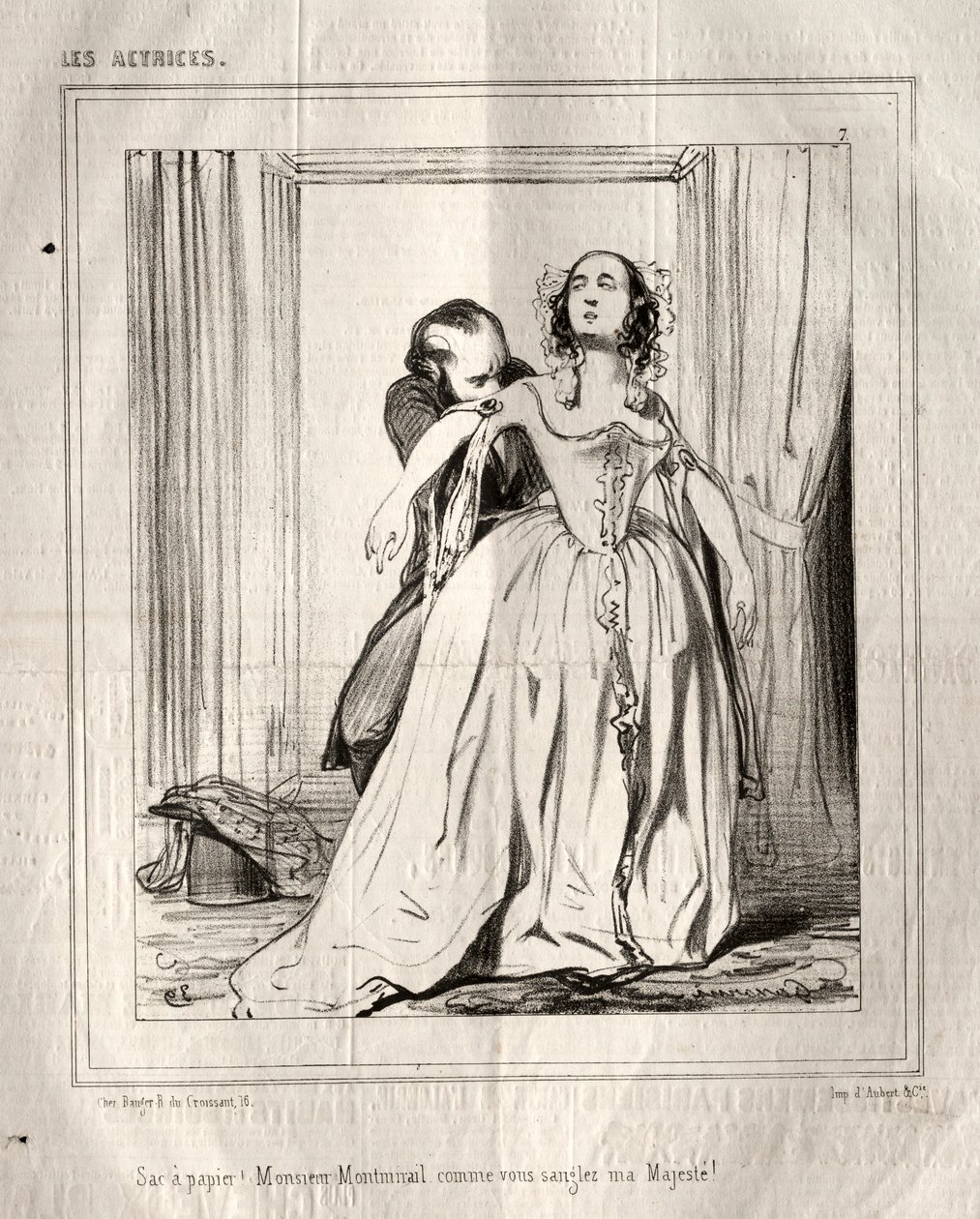 Skådespelerskorna: Papperspåse! Monsieur Montmirail hur du fäster min Majestät!, 1843. av Paul Gavarni