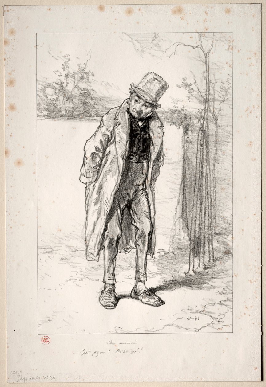 Physionomies Parisiennes: Au Marais. Här, Azor! här!, 1857-58. av Paul Gavarni