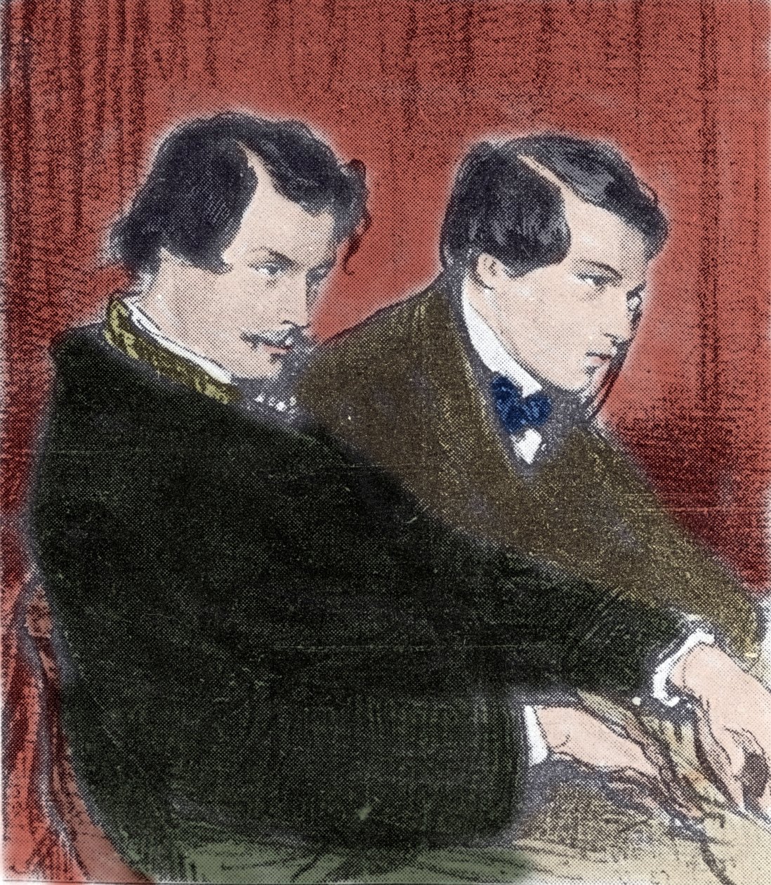 Porträtt av bröderna Edmond Goncourt (1822-1896) och Jules Goncourt (1830-1870). Teckning av Paul Gavarni (1804-1866) 1800-talet av Paul Gavarni
