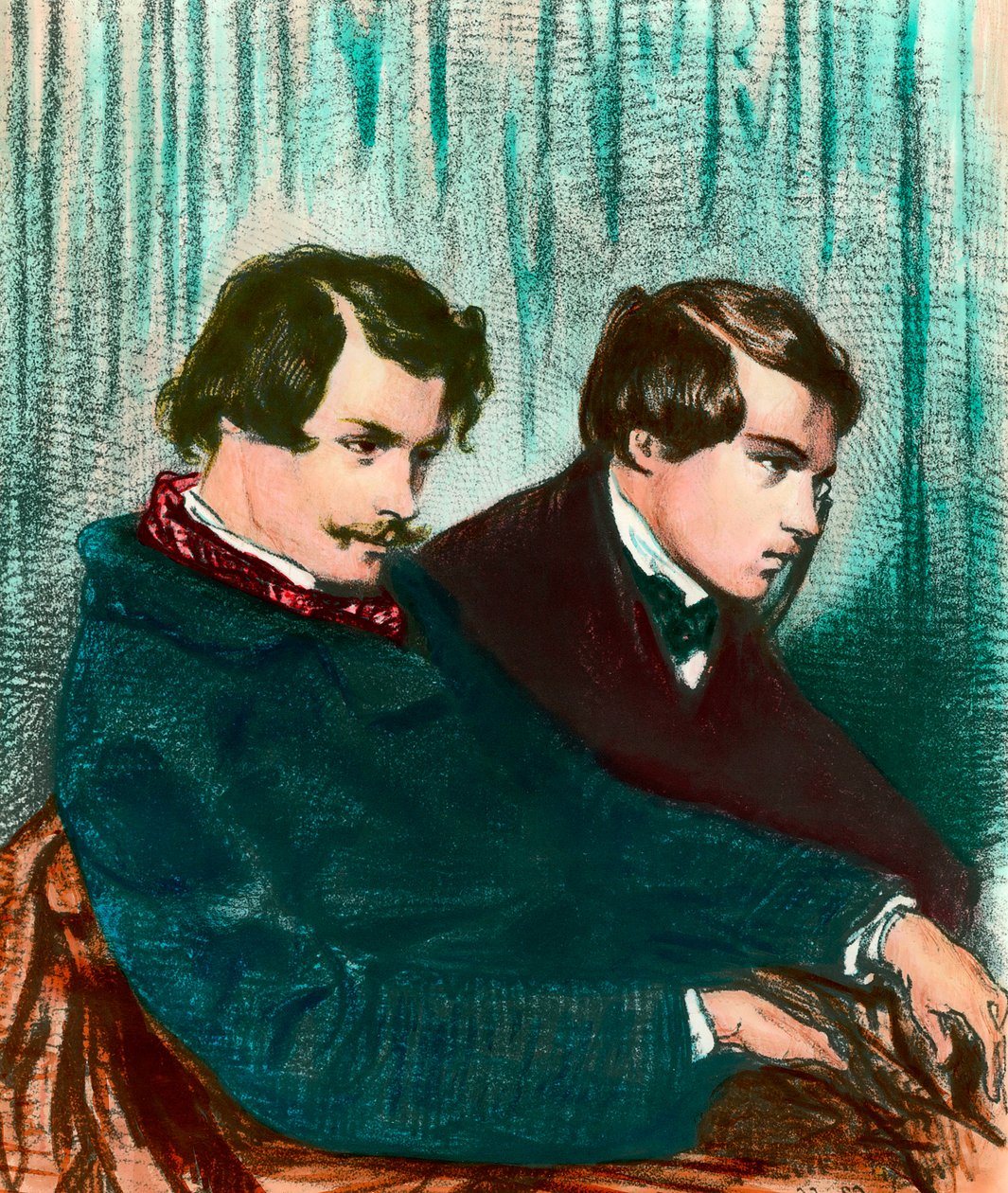 Porträtt av bröderna Edmond Goncourt (1822-1896) och Jules Goncourt (1830-1870). Teckning av Paul Gavarni (1804-1866) av Paul Gavarni