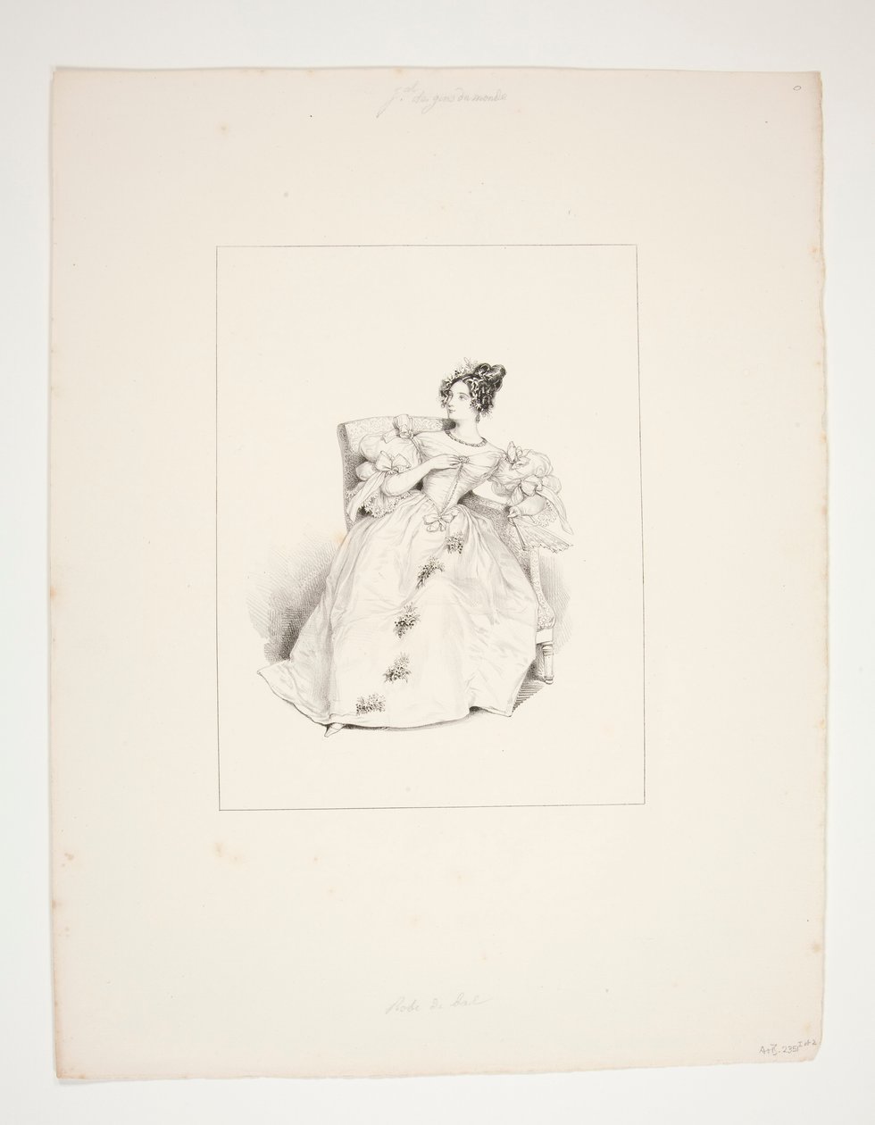 BALKLÄNNING. Jouenne frisyr, Nattier blommor. av Paul Gavarni