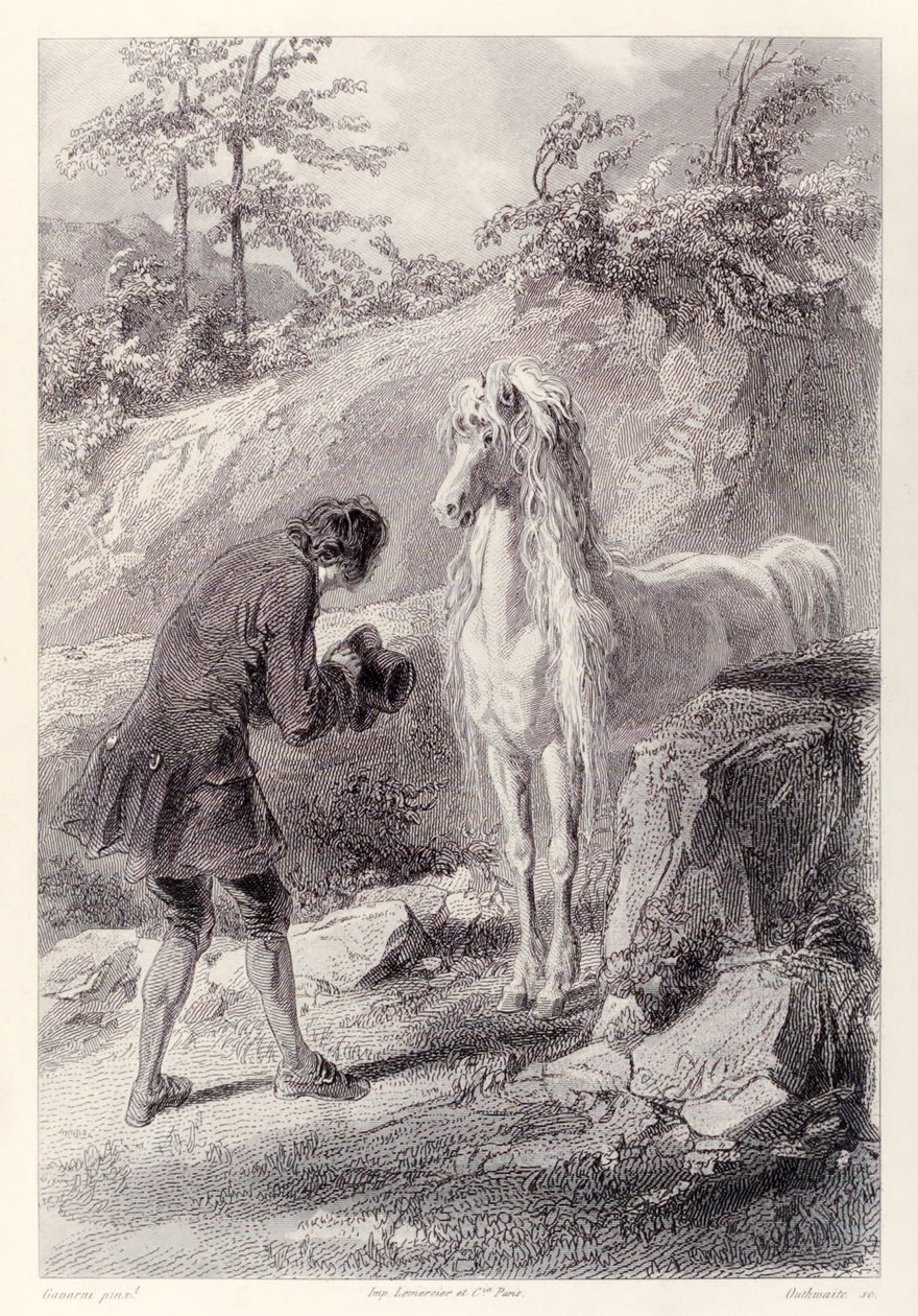 Hästen stannade och stirrade på mig, från French Edition av Gullivers Travels av Jonathan Swift av Paul Gavarni