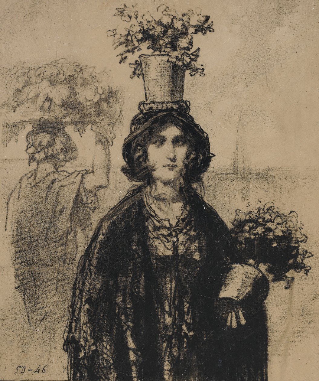 Vi bär massor av blommor i vår, speciellt på hattar Fashionable Magazine, plat..., 1853. av Paul Gavarni