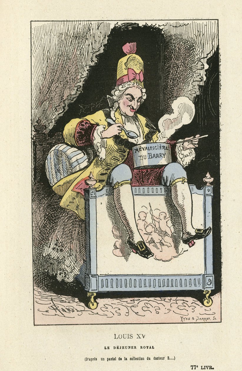 Illustration av Hadol (1835-1875) i Histoire de France tintamarresque, ca. 1880 - Old Regime - Du Barry Jeanne, Louis XV av Paul Hadol