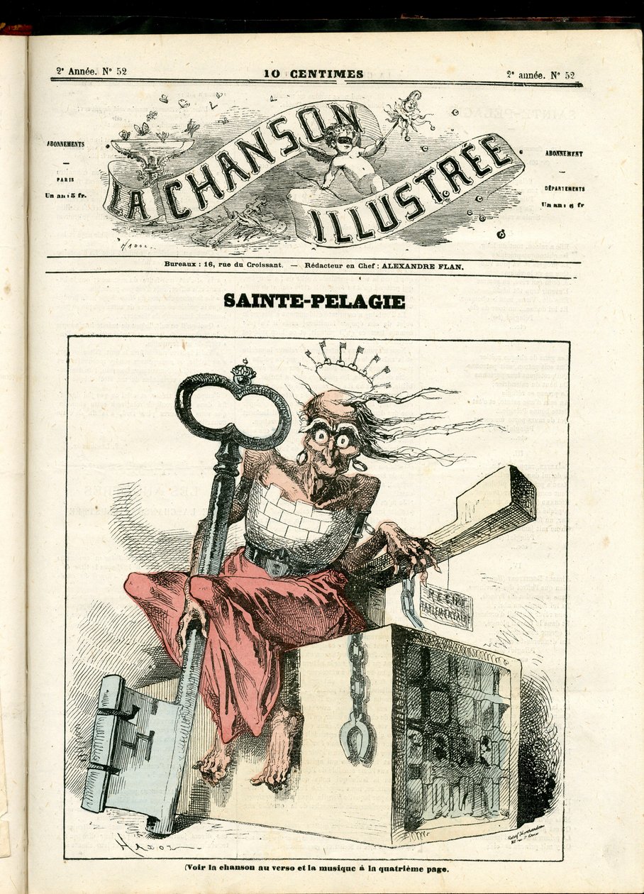 La Chanson illustree (tidskrift), nummer 52, satirisk i färger: Sainte Pelagie - Republikan, Prisons, Sainte Pelagie - Illustration av Hadol (1835-1875) av Paul Hadol
