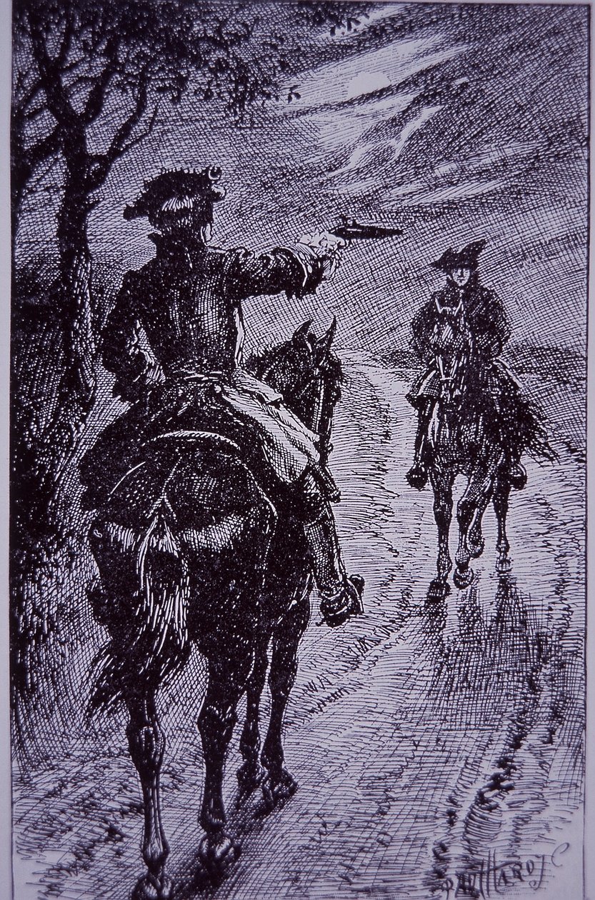 Dick Turpin möter landsvägsmannen Tom King (gravyr) av Paul Hardy