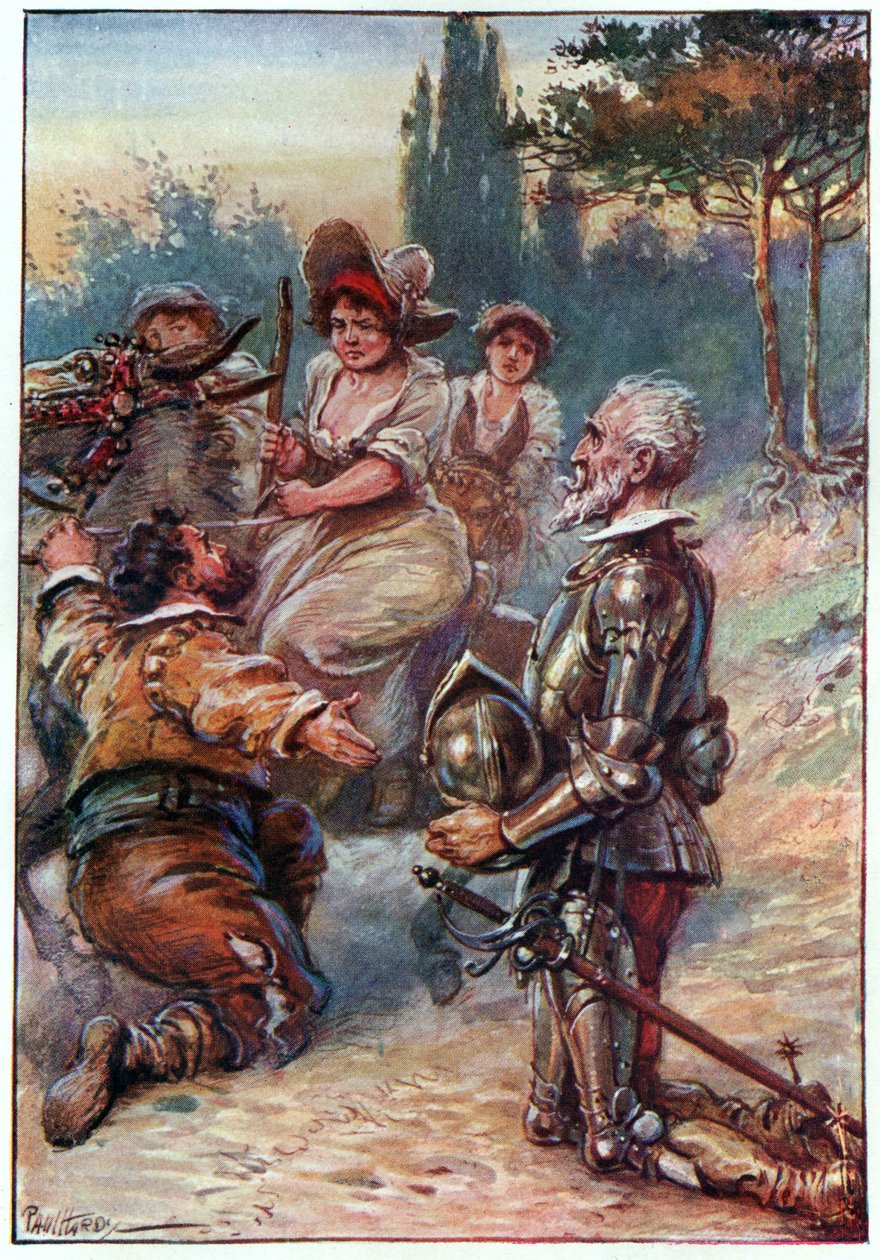 Drottning och prinsessa och hertiginna av skönhet, illustration från "Don Quijote