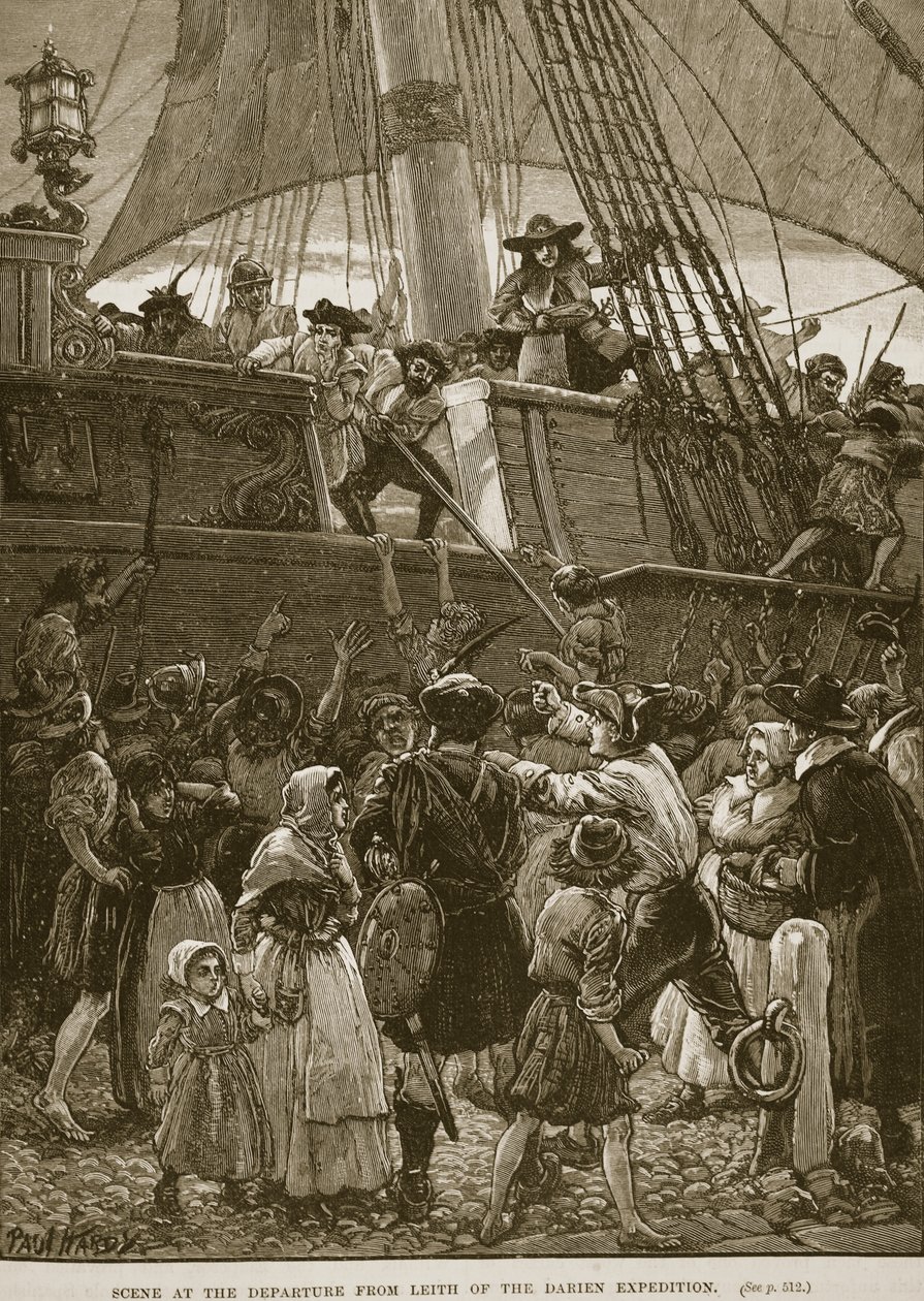 Scen vid Darien-expeditionens avgång från Leith, illustration från "Cassell