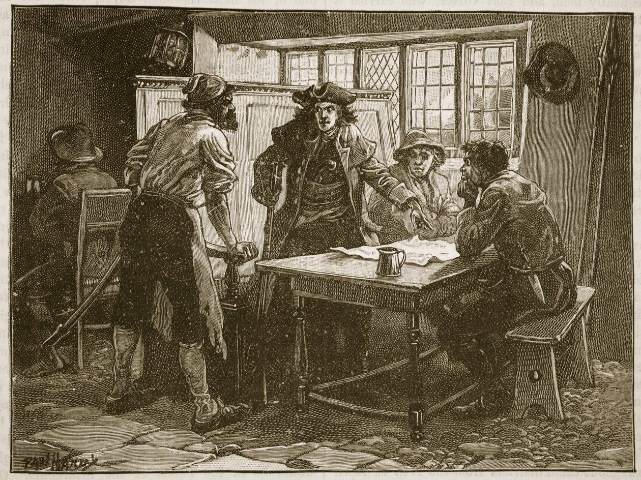 Kaptenen från Nottingham och agitatorerna vid White Horse, illustration från Cassells illustrerade historia av England (sepiafoto). av Paul Hardy