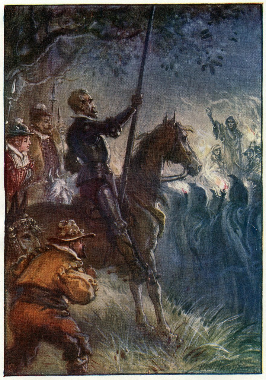 Då reste sig figuren i klänningen, illustration från "The Adventures of Don Quixote", utgiven av G. Bell und Sons, Ltd., 1911. av Paul Hardy