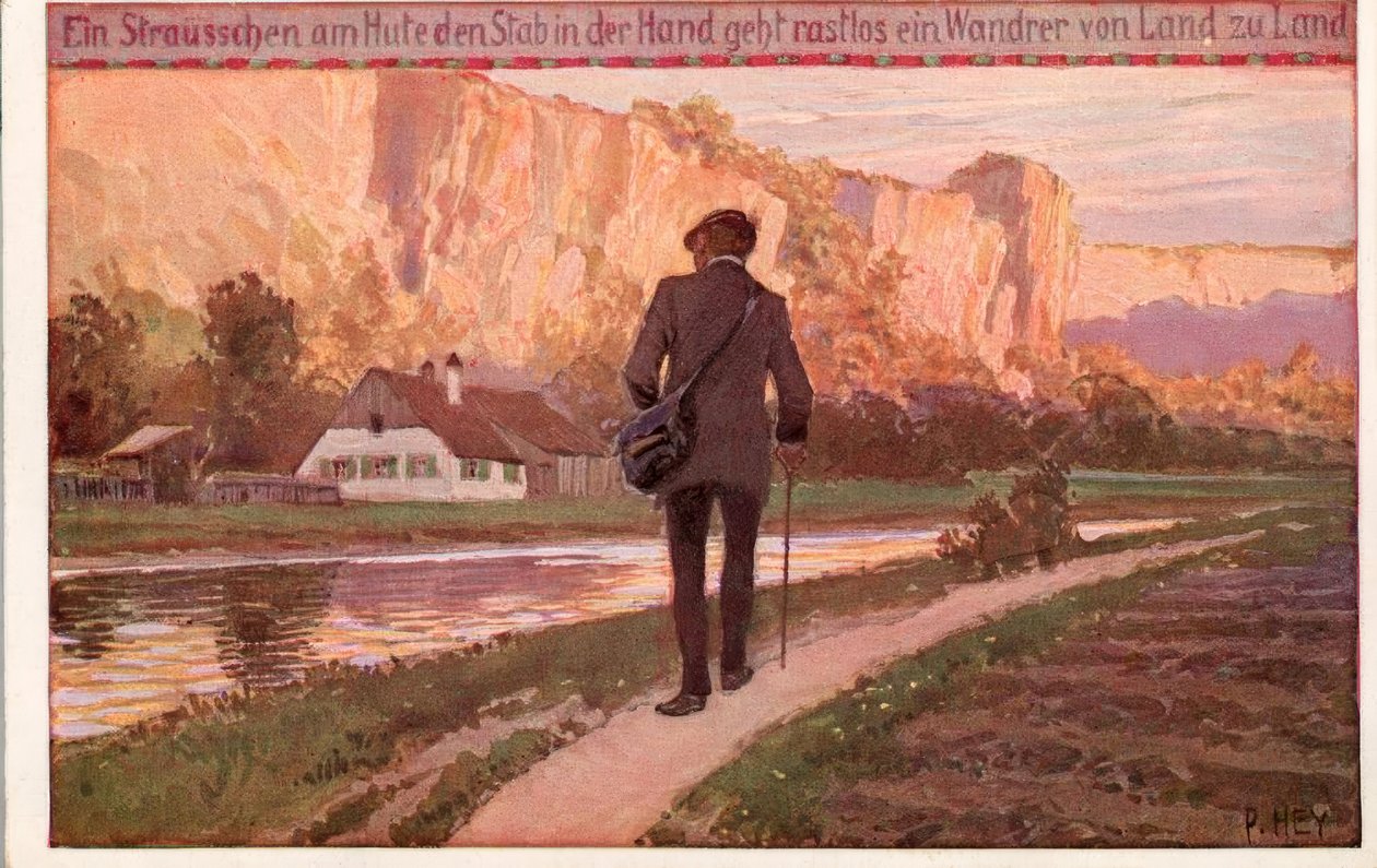 En bukett på hatten, staven i handen (...) av Paul Hey