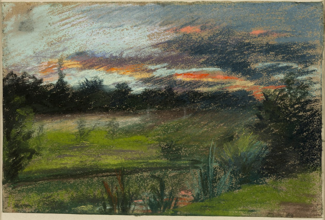 Blå och orange himmel av Paul Huet