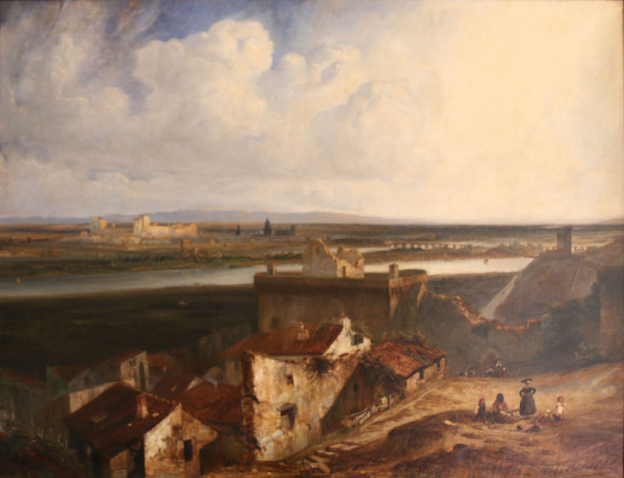 Allmän utsikt över Avignon och Villeneuve-les-Avignon, tagen inifrån Fort Saint-Andre av Paul Huet