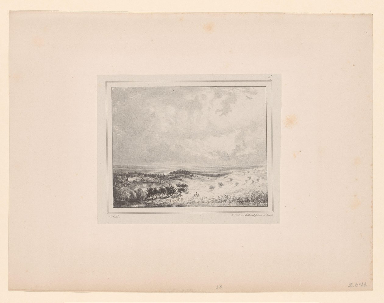 Kuperat landskap i solljuset fyrkantig soleil Åtta landskapsföreställningar (serietitel) Huit sujets de Paysage (serietitel) av Paul Huet