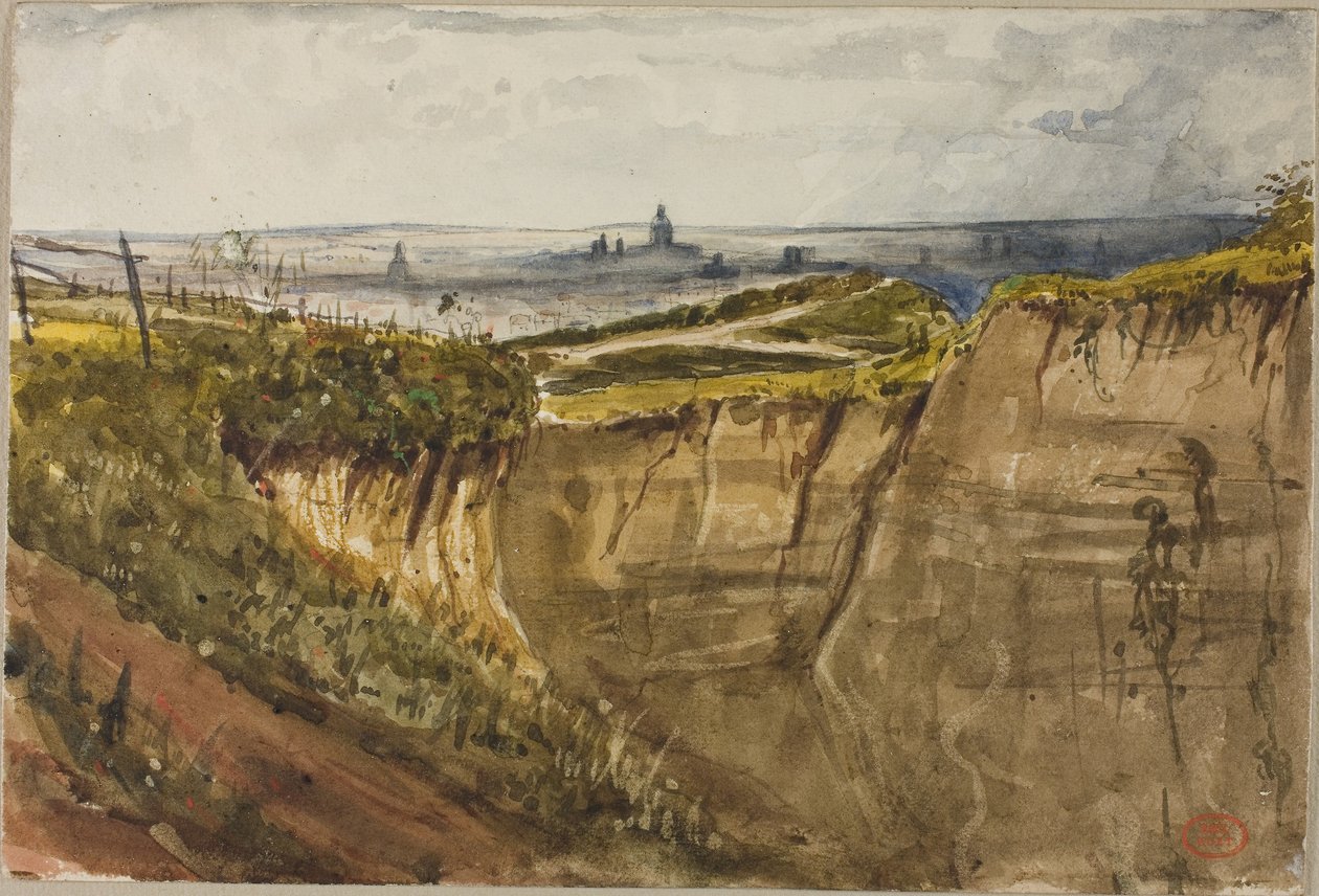 Utsikt över Paris, från Meudon (akvarell med spår av gouache på papper) av Paul Huet
