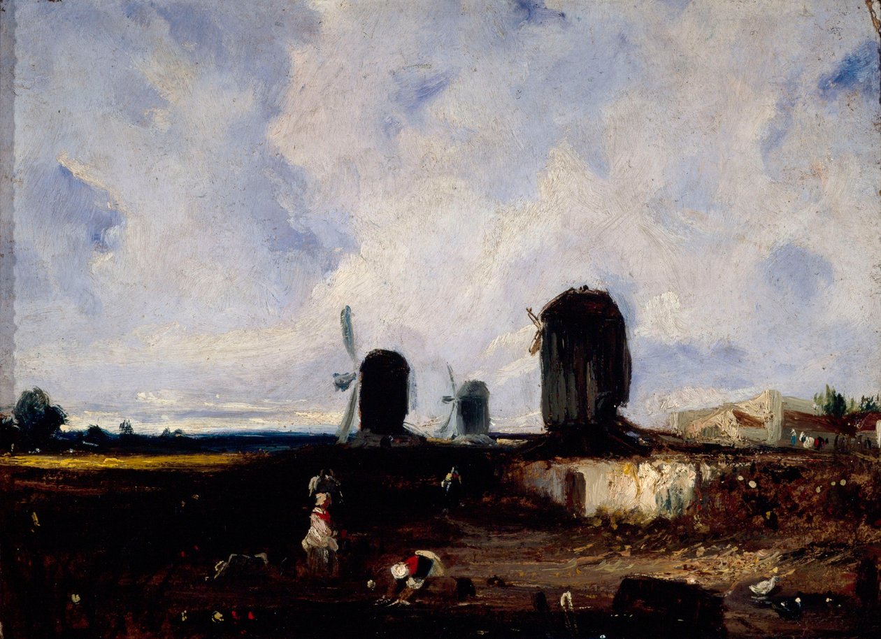 Väderkvarnar på slätterna i Montrouge, ca 1820 (olja på duk) av Paul Huet