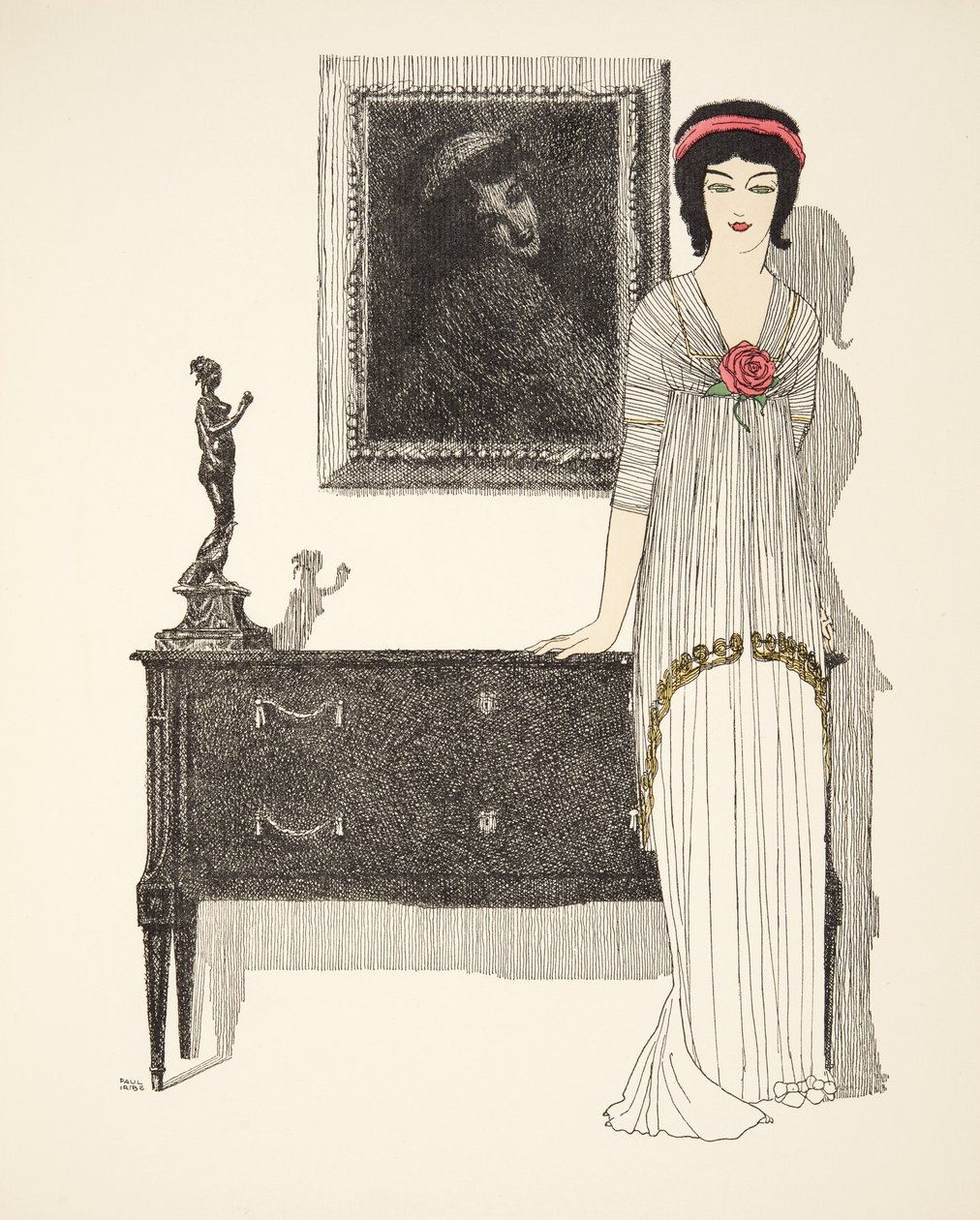 Aftonklänning, från puben Les Robes de Paul Poiret. 1908 (stenciltryck) av Paul Iribe