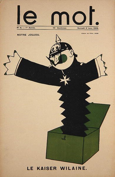 Notre Joujou, Le Kaiser Wilaine, framsidan av Le Mot, 2 januari 1915 (färg litho) av Paul Iribe