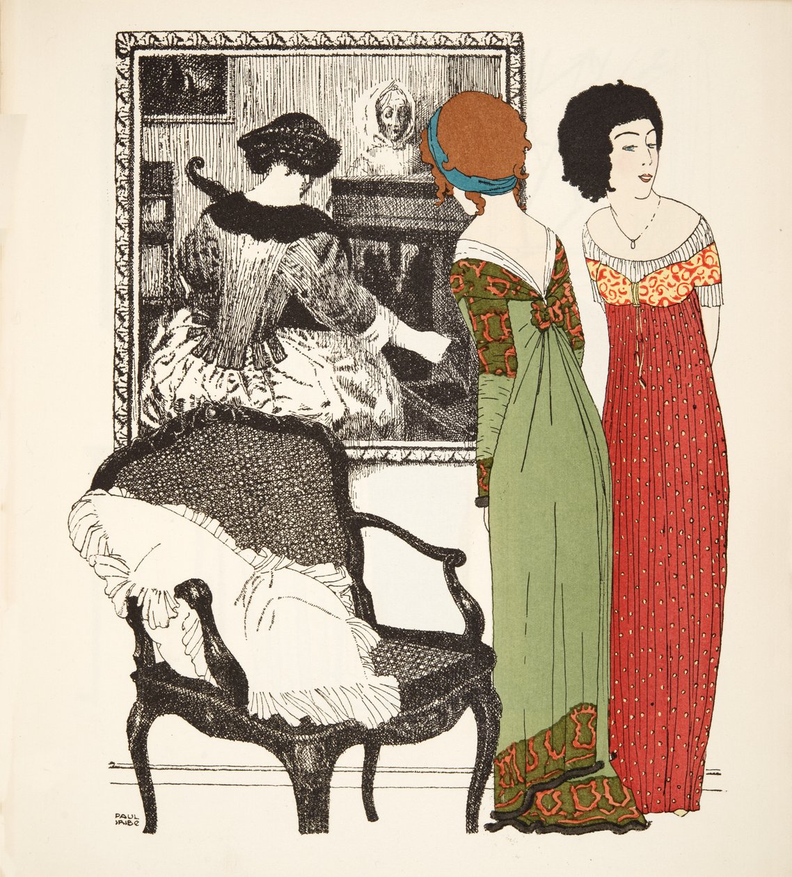 Två empire-klänningar från puben Les Robes de Paul Poiret. 1908 (stenciltryck) av Paul Iribe