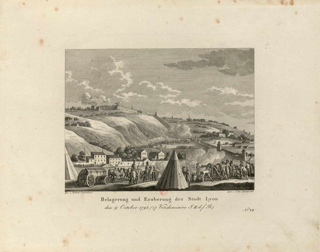 Belägring och intagande av staden Lyon: 9 oktober 1793, 1816-1818. av Paul Jacob Laminit