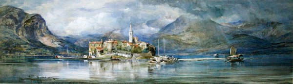 Isola Pescatori (akvarell & kroppsfärg på papper) av Paul Jacob Naftel