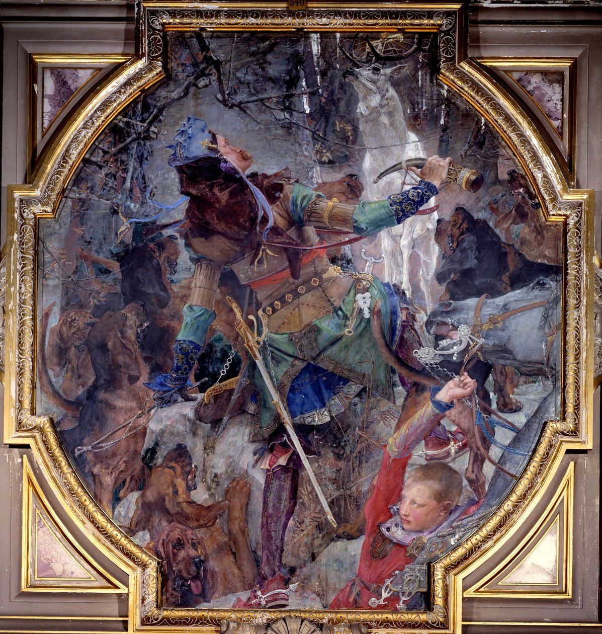 Synen av Saint Hubert, som gick på jakt i en skog, ser mirakulöst Gud uppenbara sig i form av ett rådjur. Canvas marouflee av Paul Jacques Aime Baudry (1828-1886) 1882 Sön. 2,3x2,06 m Chantilly, Musee Conde av Paul Jacques Aimé Baudry