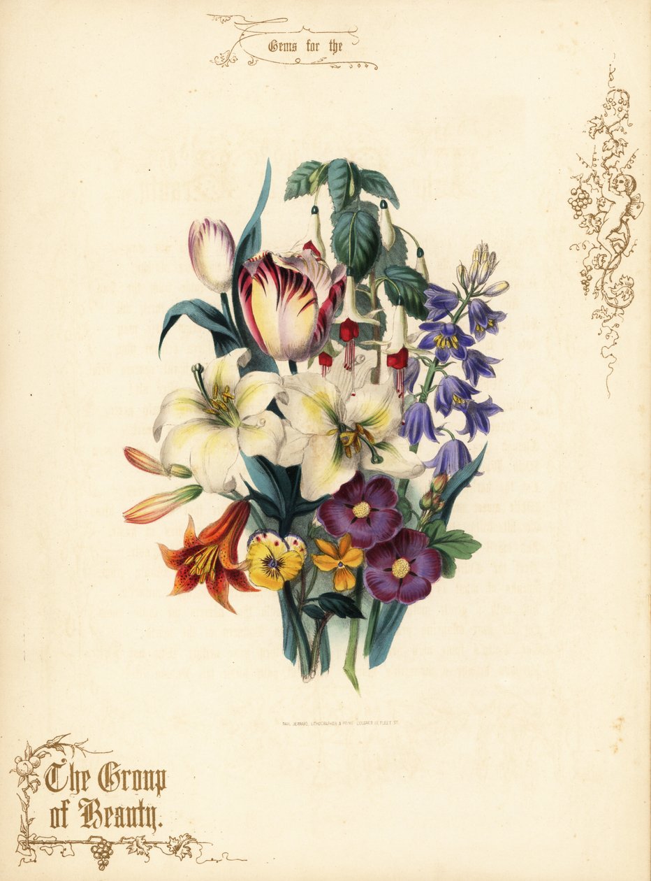 Bukett liljor, tulpan, fuchsia, tigerlilja. av Paul Jerrard