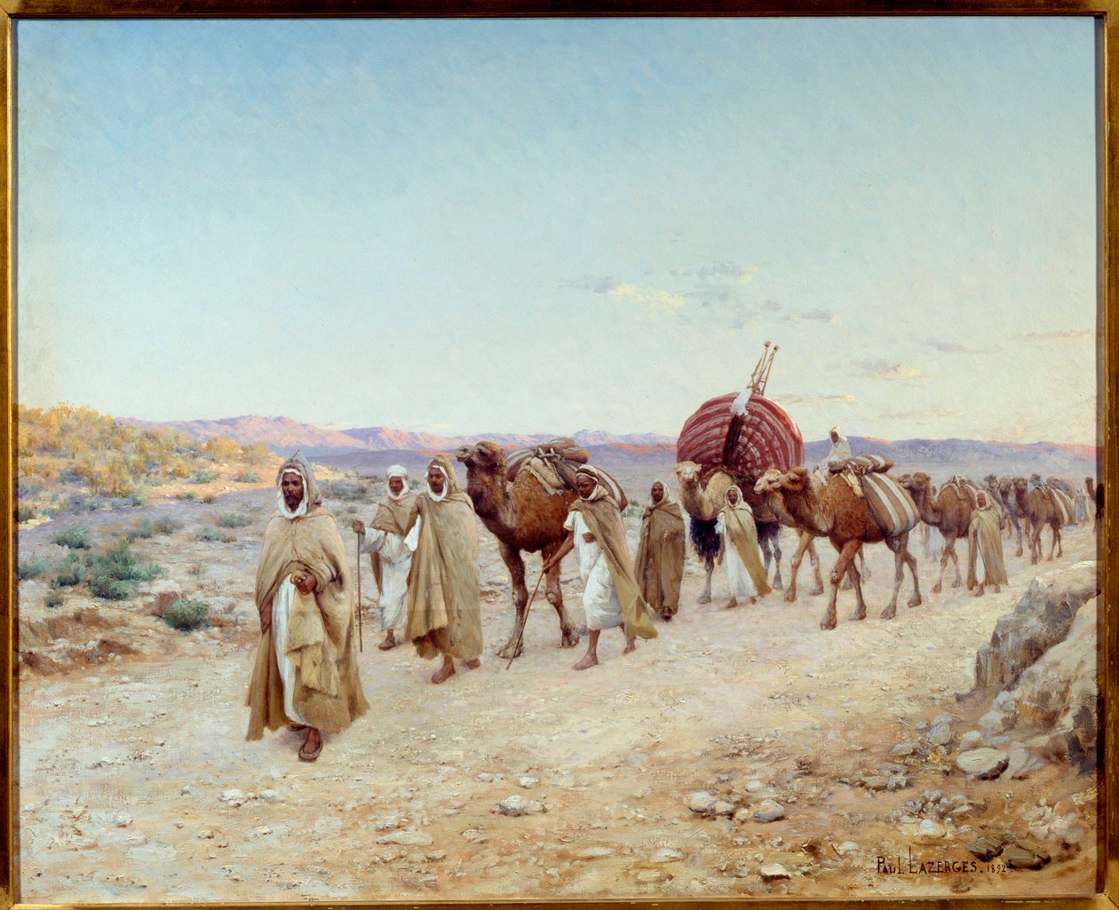 En karavan i öknen nära Biskra i Algeriet 1892 Målning av Jean Baptiste Paul Hippolyte Lazerges, dit Paul Lazerges (1845-1902) 1892 Sön. 0,81x1,01 m Nantes, musee des Beaux Arts - En husvagn i öknen nära Biskra, Algeriet av Paul John Baptiste Lazerges