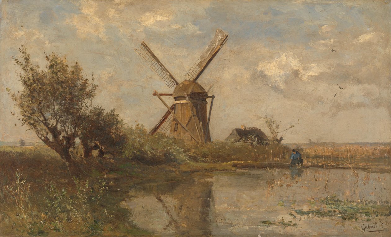 Väderkvarn på en damm av Paul Joseph Constantin Gabriël (signed by artist)