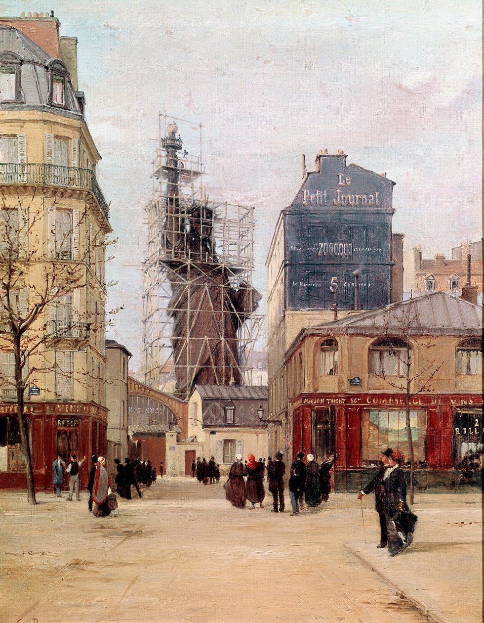 La Liberte lyser upp världen Libertestatyn gjord av Frederic Auguste Bartholdi 1834-1905) i Gayet-gjuteriet, rue de Chazelles nära Boulevard de Courcelles i Paris innan avresan till New York 1883. Målning av Paul Joseph Victor Darga av Paul Joseph Victor Dargaud